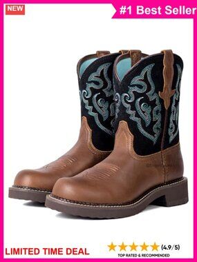 Palitutu Full Grain Leather Suede Western Ankle Booties Round Toe Pull On
